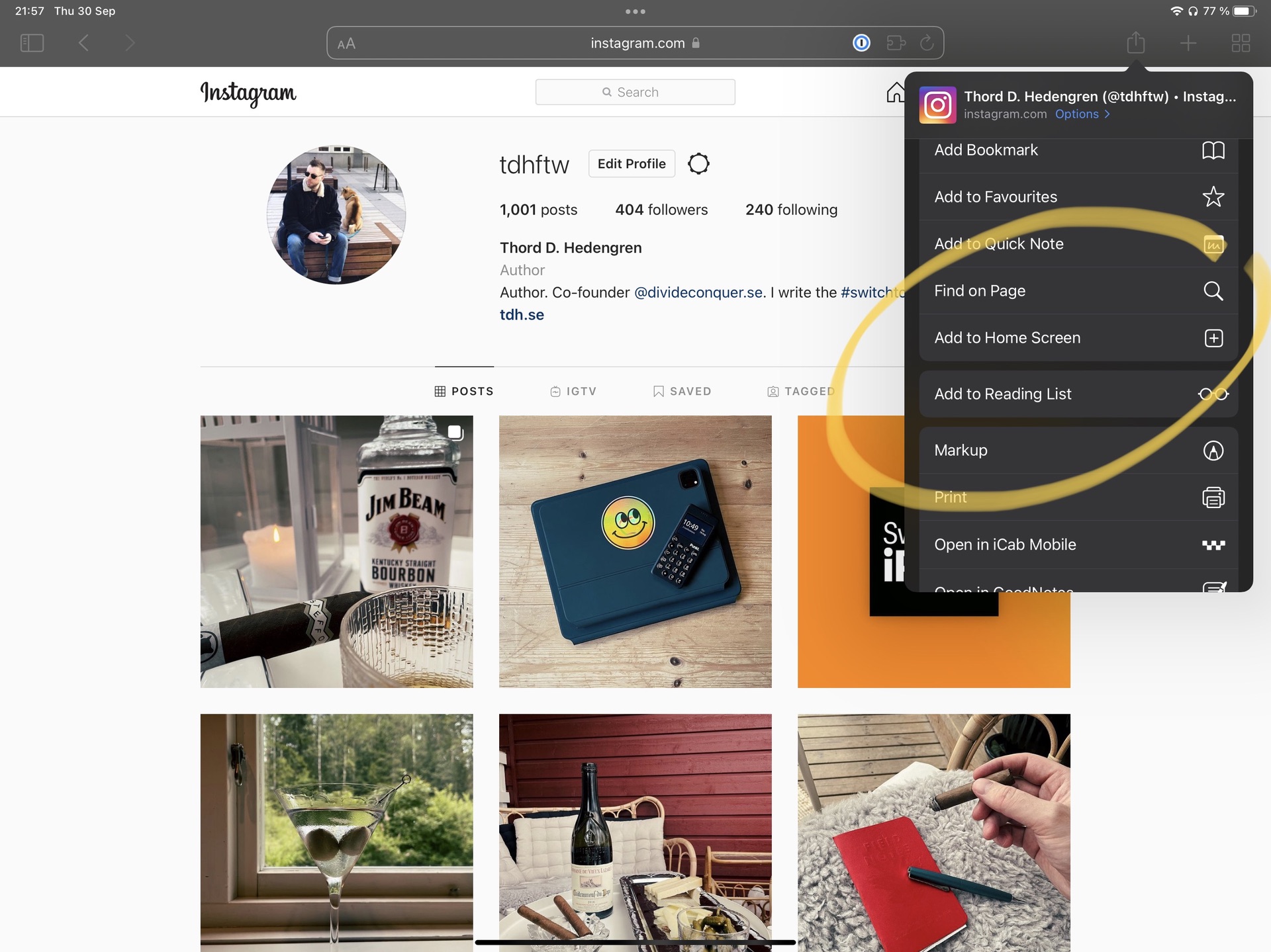 instagram safari ipad