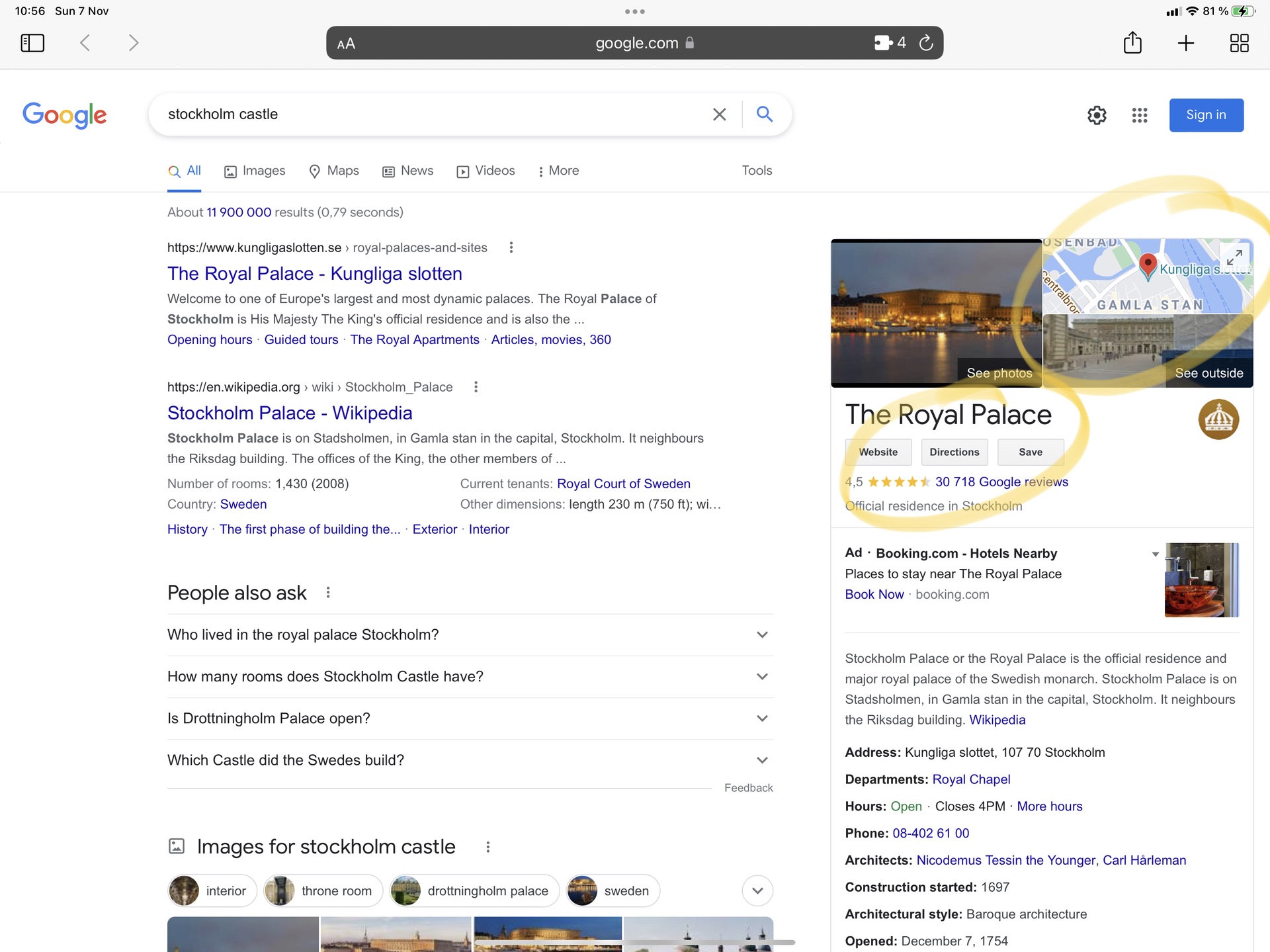 Google search result with Google Maps links