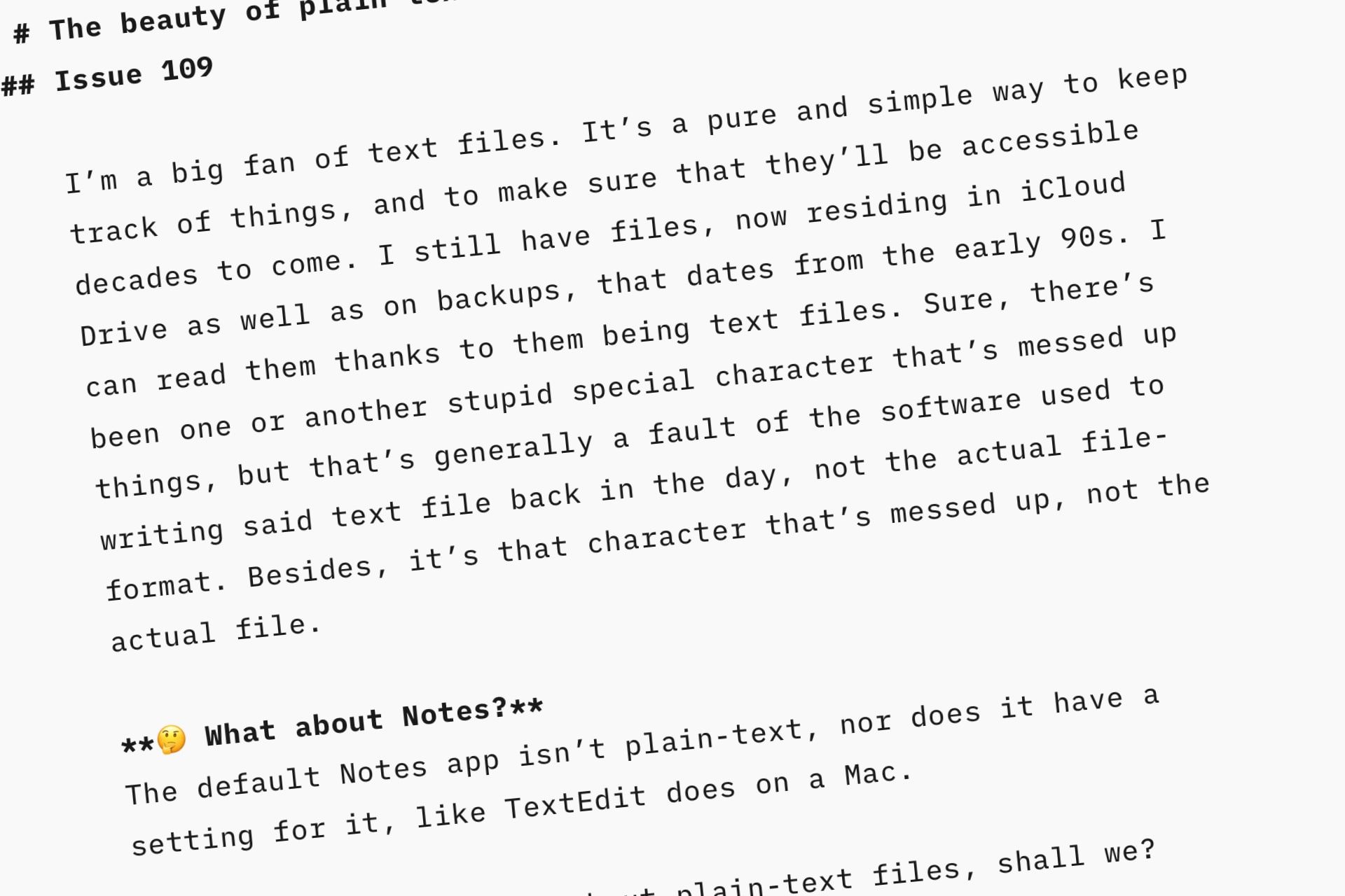 Issue #109: The beauty of plain-text